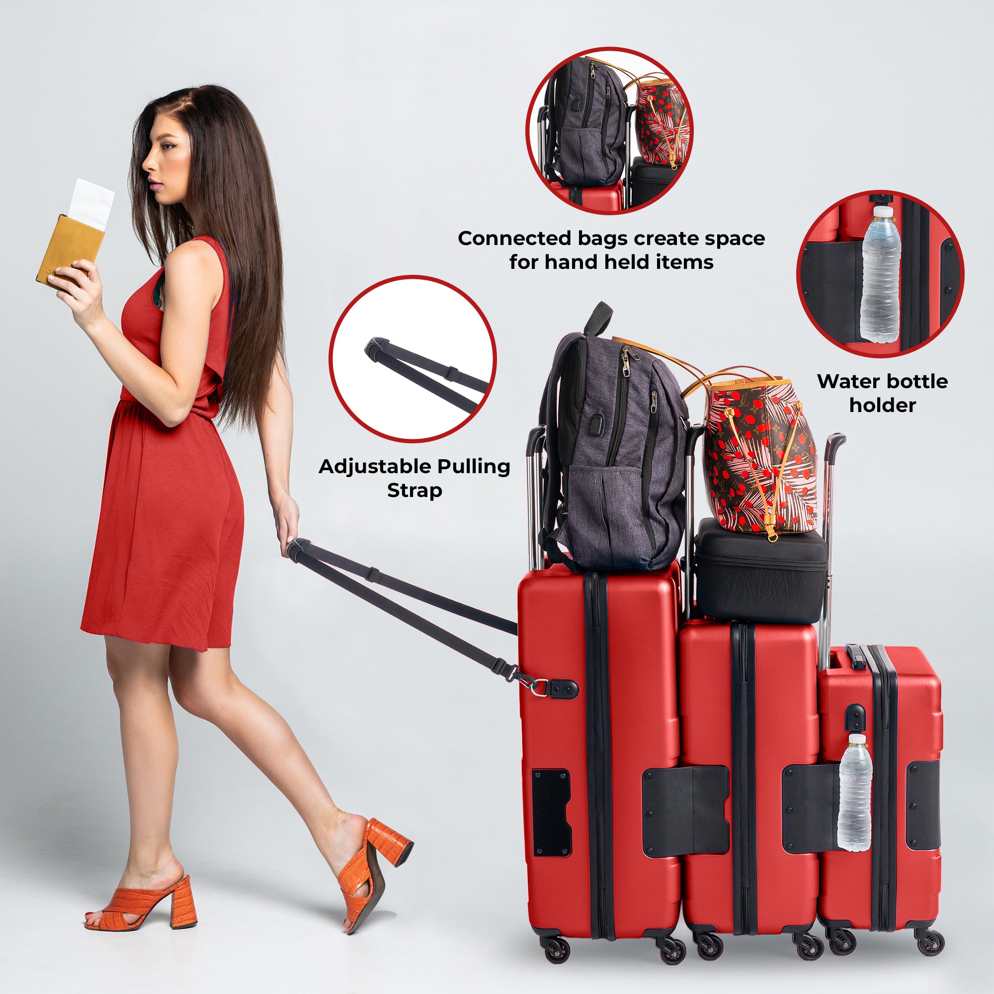 TACH V3.1 Connectable Luggage Bag, Set of 3 (Carry-on+Medium+Large), Hard shell