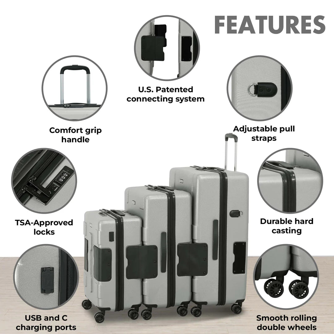 TACH V3.1 Connectable Luggage Bag, Set of 3 (Carry-on+Medium+Large), Hard shell